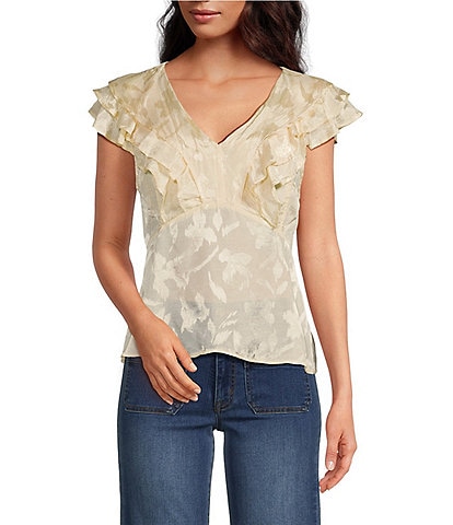 Sam Edelman V-Neck Ruffle Sleeveless Blouse