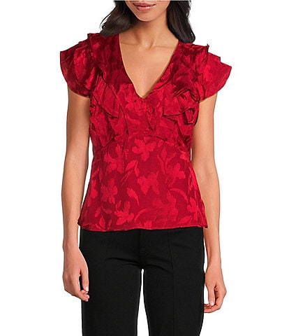 Sam Edelman V-Neck Ruffle Sleeveless Blouse