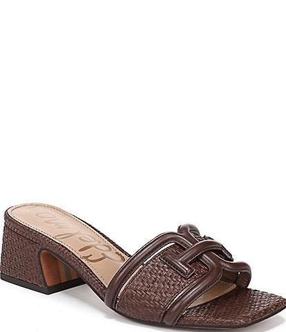 Sam Edelman Waylon Leather and Raffia Double E Logo Slide Sandals