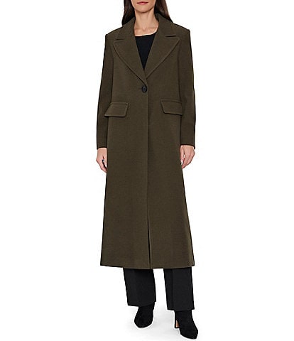 Sam Edelman Wool Blend Notch Collar Flap Pocket Single Breasted Maxi Coat