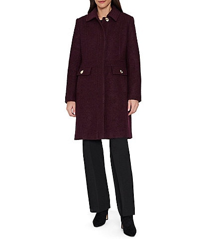 Sam Edelman Wool Blend Point Collar Boucle Inset Waist Button Front Coat