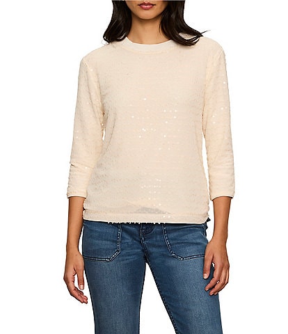 Sanctuary 3/4 Sleeve Crew Neck Sequin Mode Tee