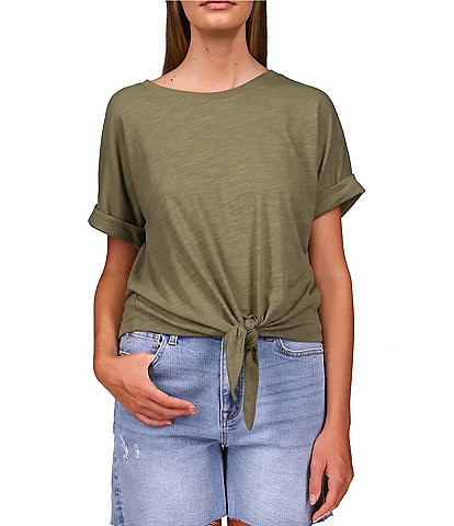 Sanctuary All Day Tie Waist Crew Neck Short Rolled Sleeve Tee