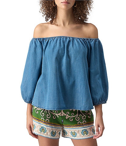 Sanctuary Beach To Bar Off-The-Shoulder Neck 3/4 Sleeve Blouse
