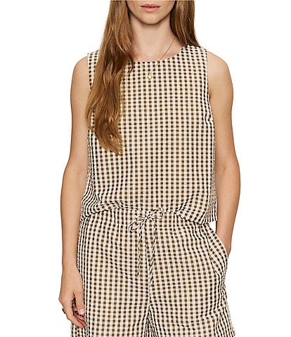 Sanctuary Better Days Gingham Print Crew Neck Sleeveless Seersucker Coordinating Shell Top