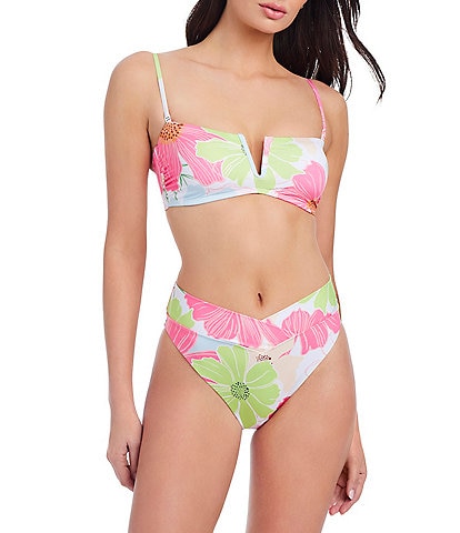 Sanctuary Charming Floral V-Wire Tie Back Bandeau Swim Top & V-Waist Hipster Swim Bottom