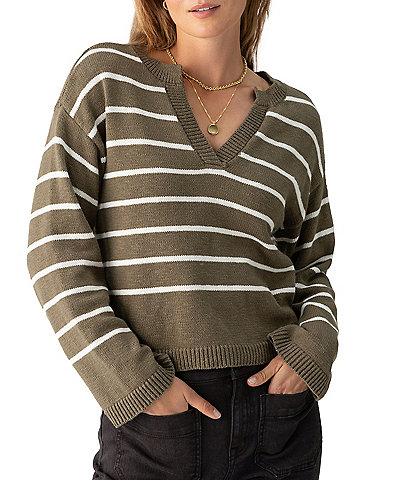 Sanctuary Chill Vibes Stripe Print V Neck Long Sleeve Sweater Top