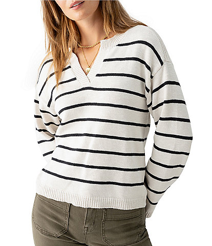 Sanctuary Chill Vibes Stripe Print V Neck Long Sleeve Sweater Top