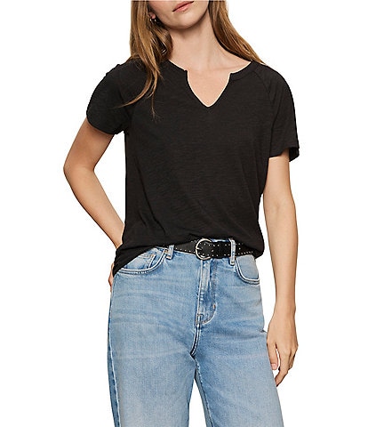 Sanctuary Cotton Slub Jersey Notch Neck Short Sleeve Tee
