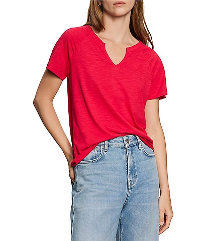 Sanctuary Cotton Slub Jersey Notch Neck Short Sleeve Tee
