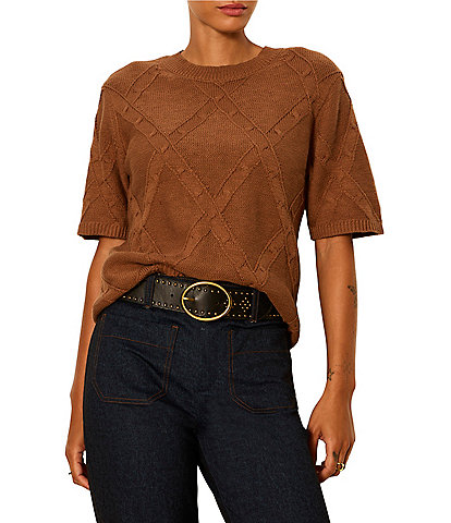 Sanctuary Diamond Stitch Round Neck Short Sleeve Sweater Tee