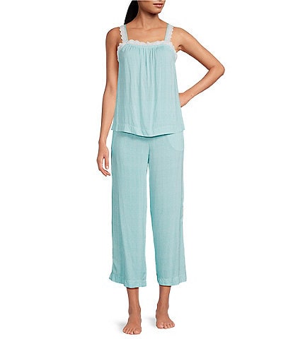 Sanctuary Dobby Stripe Sleeveless Square Neck Woven Cropped Pajama Set