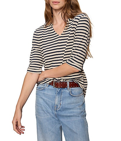 Sanctuary Dolce Striped Notch Neck 3/4 Sleeve Tee
