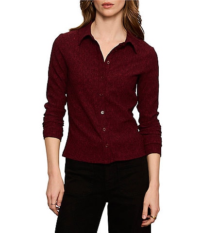 Sanctuary Dreamer Spread Collar Long Sleeve Textured Knit Button Front Shirt