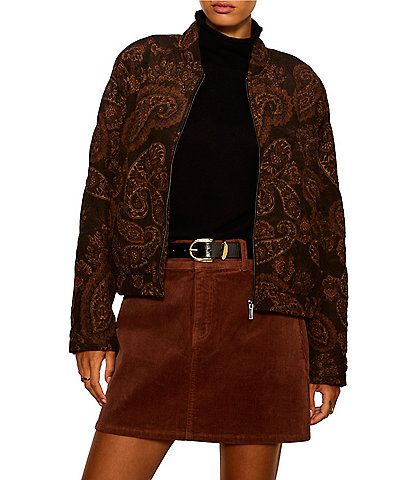 Sanctuary Empress Quilted Paisley Print Long Sleeve Zip-Front Bomber Jacket