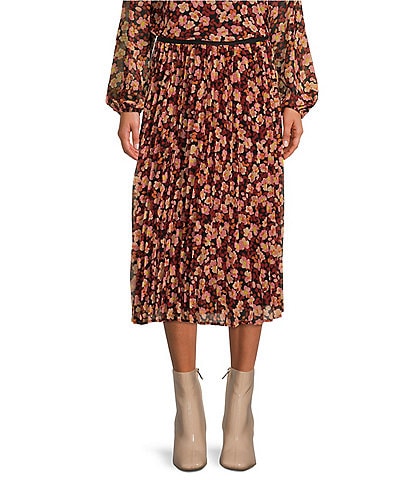 Sanctuary Floral Print Pleated Georgette Midi Skirt