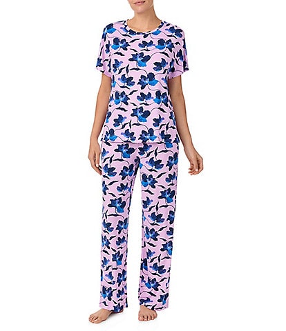 Sanctuary Floral Print Short Sleeve Round Neck Knit Pant Pajama Set