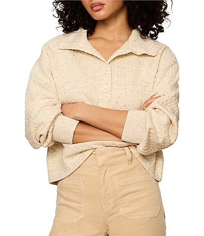 Sanctuary Halley Relaxed Quilted Cable Knit Collared Long Sleeve Popover Top