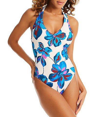 Sanctuary In The Light Floral Print Halter One Piece Swimsuit