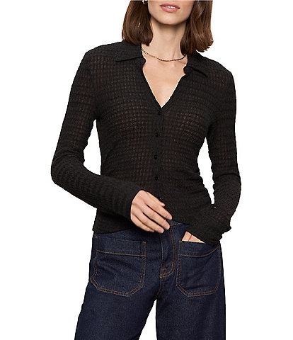 Sanctuary Juno Textured Spread Collar Long Sleeve Button Front Knit Top