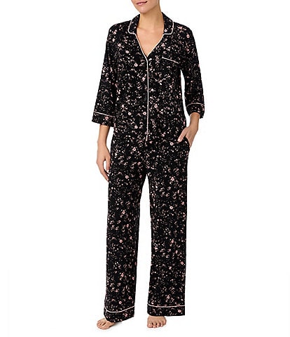 Sanctuary Knit 3/4 Sleeve Notch Collar Floral Pajama Set