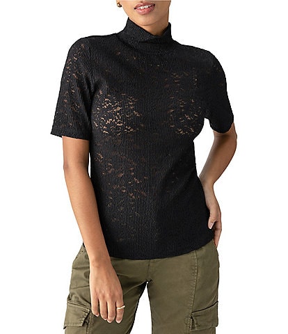 Sanctuary Lace Mock Neck Short Sleeve Top