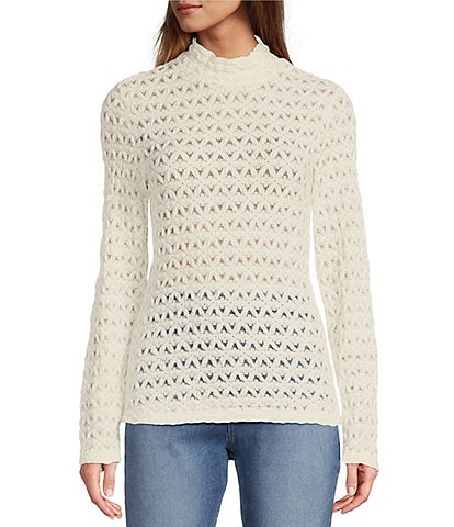 Sanctuary Lace Stretch Knit Turtle Neck Long Sleeve Top