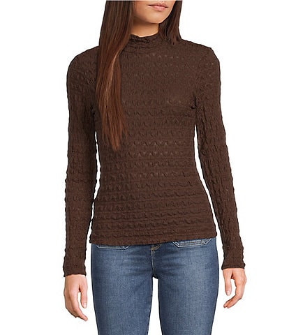 Sanctuary Lace Stretch Knit Turtle Neck Long Sleeve Top