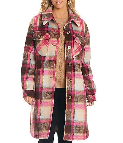 Sanctuary Lizzie Plaid Print Single Breasted Button Front Shacket