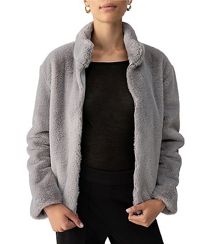 Sanctuary Lux Faux Fur Stand Collar Neck Long Sleeve Zip Front Coat