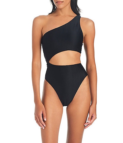 Sanctuary On The Water Texture Solid One Shoulder Cut-Out One Piece Swimsuit