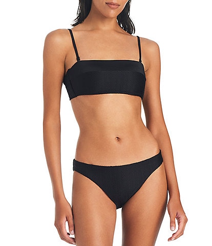 Sanctuary On The Water Textured Seamed Square Neck Bandeau Swim Top & Hipster Swim Bottom