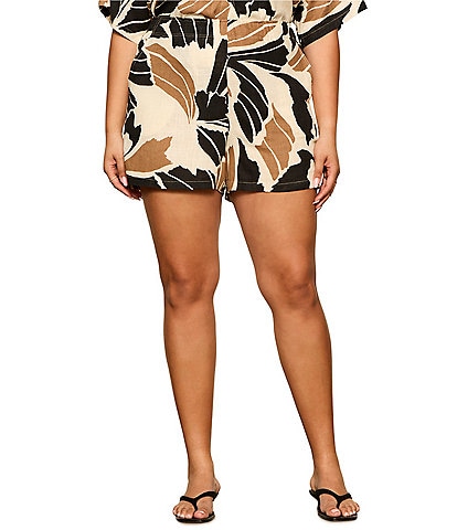 Sanctuary Plus Size Good Time Printed Mid-Rise Pull On Coordinating Linen Shorts
