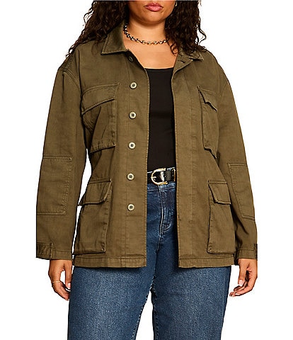 Sanctuary Plus Size Reissue Collared Long Sleeve Button Front Belted Field Jacket