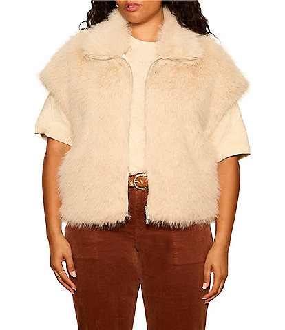 Sanctuary Plus Size Silky Faux Fur Collared Sleeveless Vest