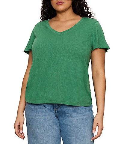 Plus Size Soft V-Neck Short Sleeve Tee