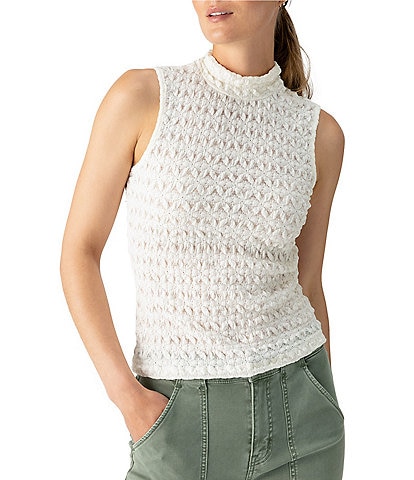 Sanctuary Pucker Up Lace Mock Neck Sleeveless Top