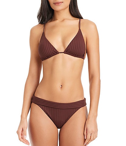 Sanctuary Refresh Rib Solid Tunnel Triangle Swim Top & Refresh Rib Solid Banded Waist Hipster Swim Bottom