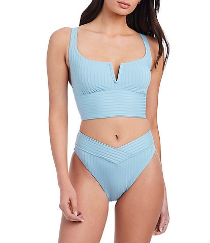 Sanctuary Refresh Rib Texture Solid V-Wire Neck Racerback Crop Swim Top & Texture Rib V-Waist Hipster Swim Bottom
