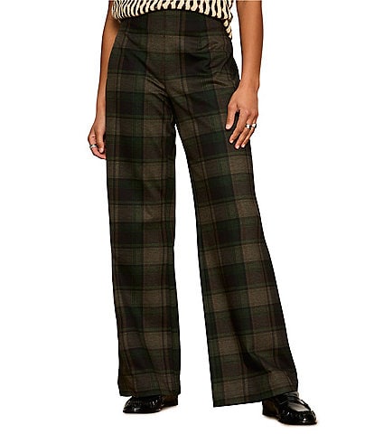 Sanctuary Relay Ponte Plaid Printed Wide Leg Pull-On Pants