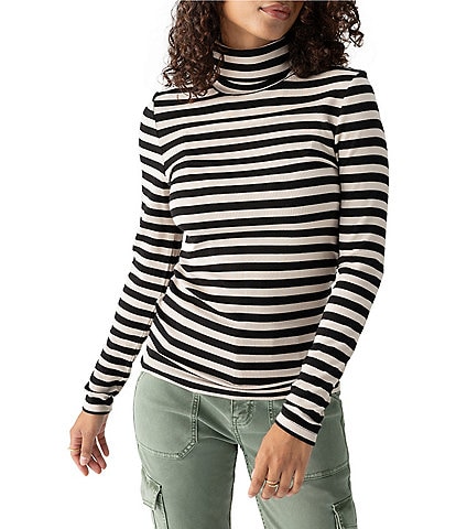 Sanctuary Rib Knit Stripe Print Turtleneck Long Sleeve Sweater Top