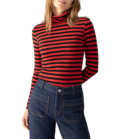 Sanctuary Rib Knit Stripe Print Turtleneck Long Sleeve Sweater Top