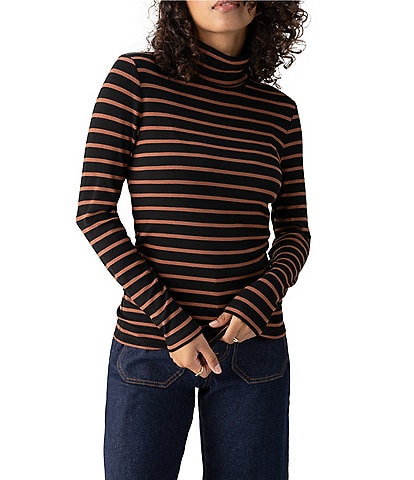 Sanctuary Rib Knit Stripe Print Turtleneck Long Sleeve Sweater Top