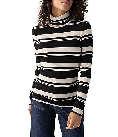 Sanctuary Rib Knit Striped Print Turtleneck Long Sleeve Sweater Top