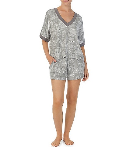 Sanctuary Short Sleeve V-Neck Shorty Floral Print French Terry Pajama Set