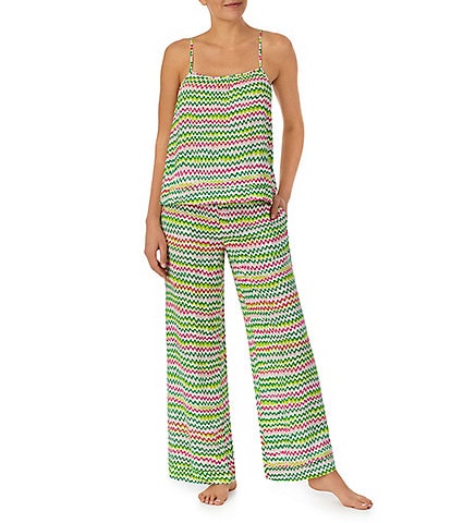Sanctuary Sleeveless Round Neck Cami & Pant Woven Striped Pajama Set