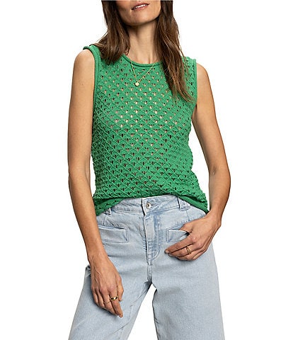 Sanctuary Slub Yarn Open Stitch Crew Neck Sleeveless Shell Top