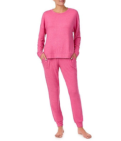 Sanctuary Solid Heathered Long Sleeve Pullover & Jogger Brushed Sweater Jersey Pajama Set