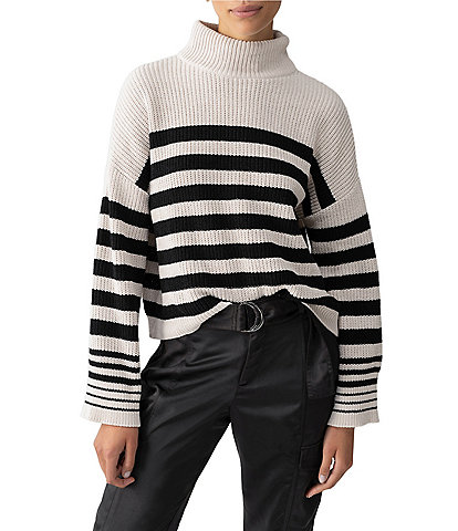 Sanctuary Stay Cozy Chenille Knit Stripe Print Turtleneck Long Sleeve Pullover Sweater