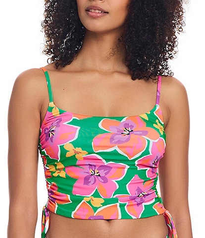 Sanctuary Super Bloom Floral Print Square Neck Longline Bralette Crop Swim Top